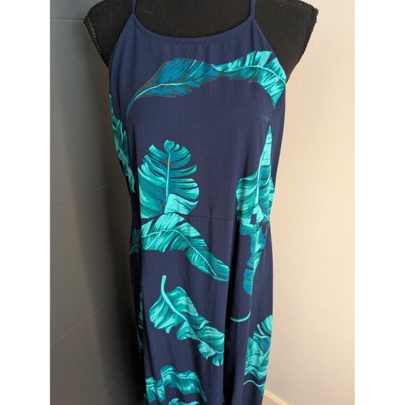 28 Palms Navy Blue Tropical Leaf Maxi Dress with Open Keyhole Back - XL - Picture 2 of 10